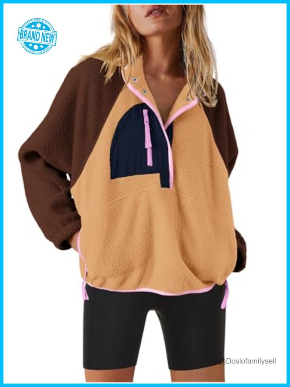 Womens Fleece Quarter Zip Sherpa Pullover Fuzzy Sweatshirt Jacket